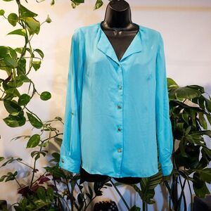 The Limited Teal Button-Down Blouse, Gold Buttons, Size XS